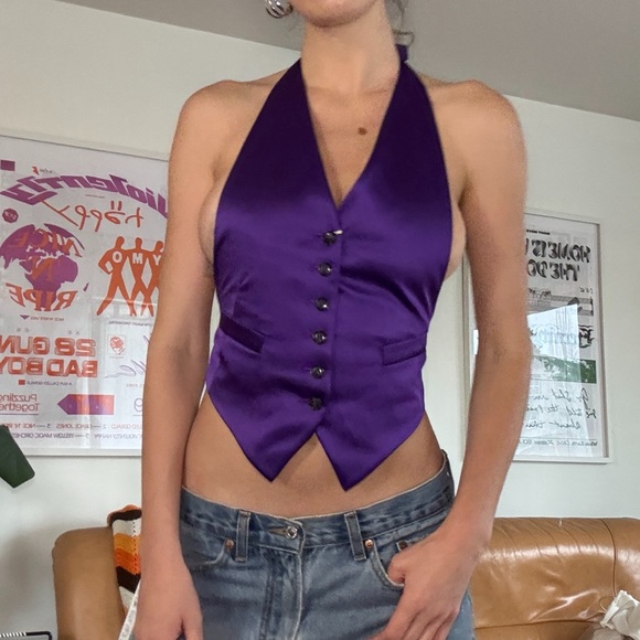 NWT MM6 MAISON MARGIELA PURPLE BACKLESS HALTER WAISTCOAT VEST TOP - Picture 2 of 12